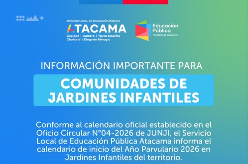 SLEP Atacama informa calendario de inicio del Año Parvulario 2026 en jardines infantiles del territorio